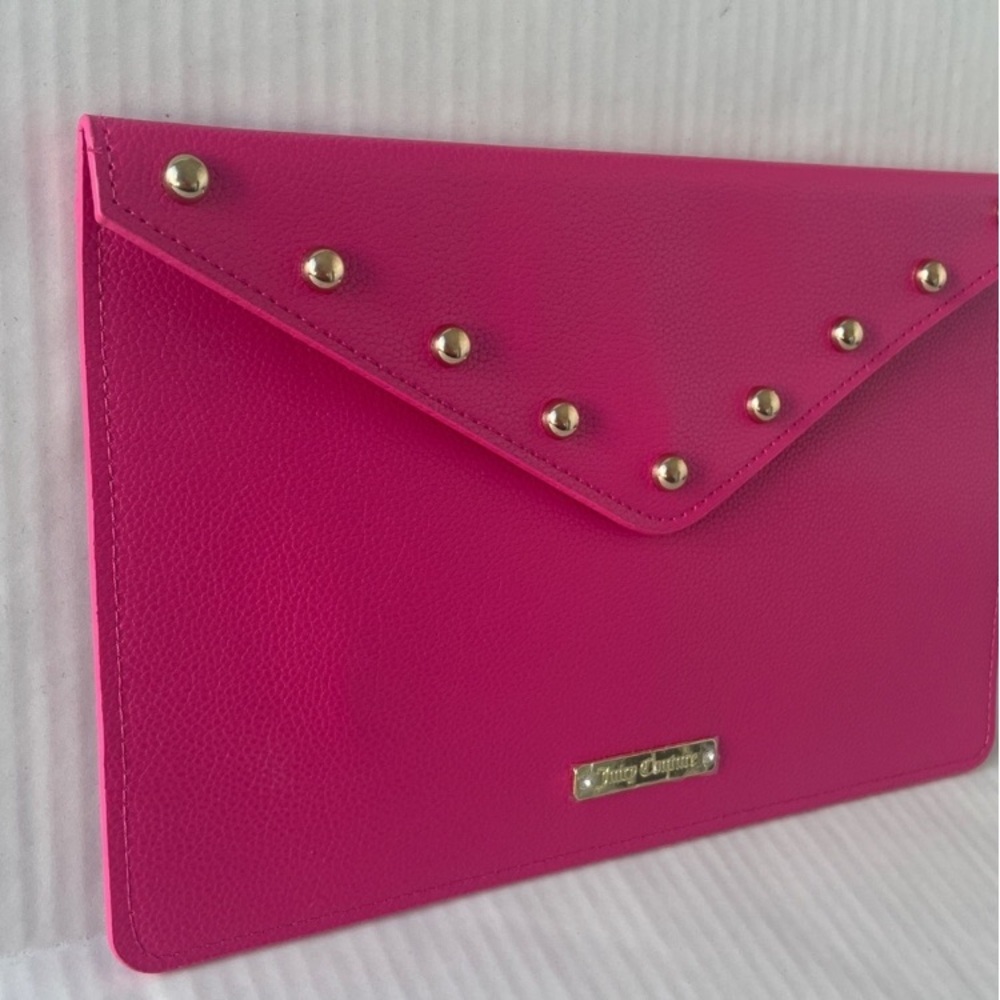 Juicy Couture Fuchsia Studded Envelope Clutch Hot Pink Gold Stud Wallet Purse - Picture 6 of 10
